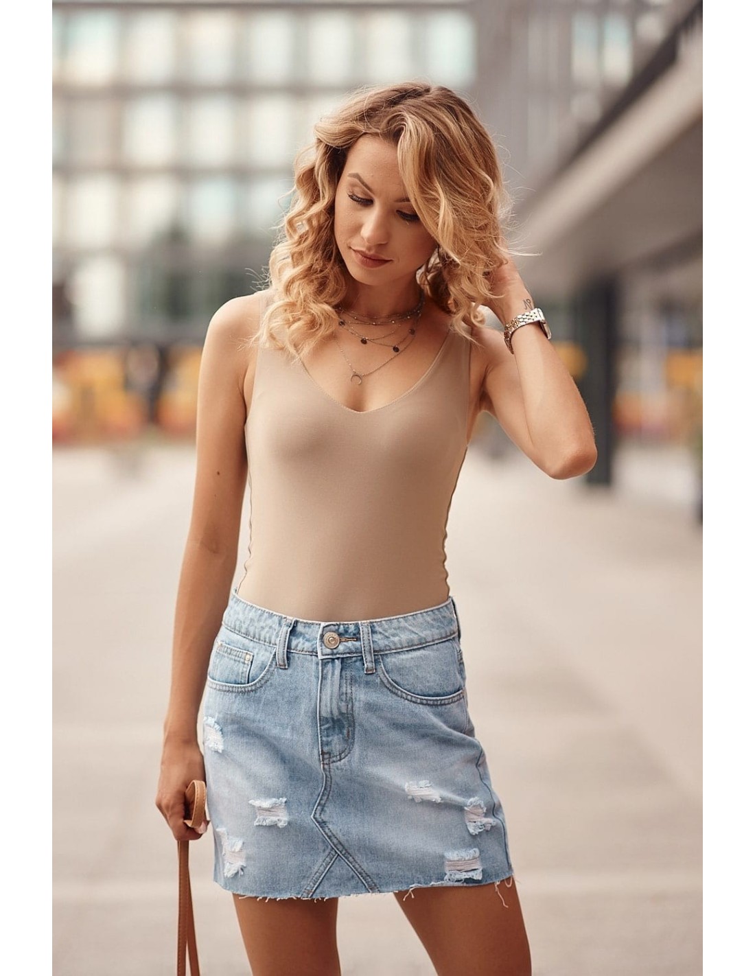 Short denim skirt with abrasions 1098 - Online store - Boutique